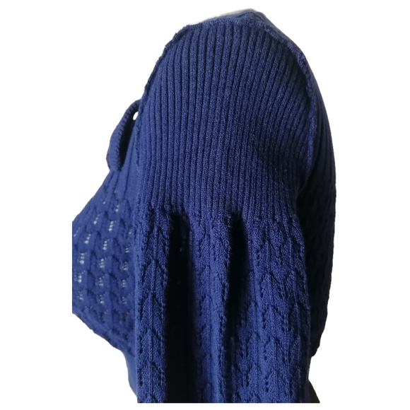 💧 vintage navy blue hollow long-sleeved cardigan - Picture 4 of 7